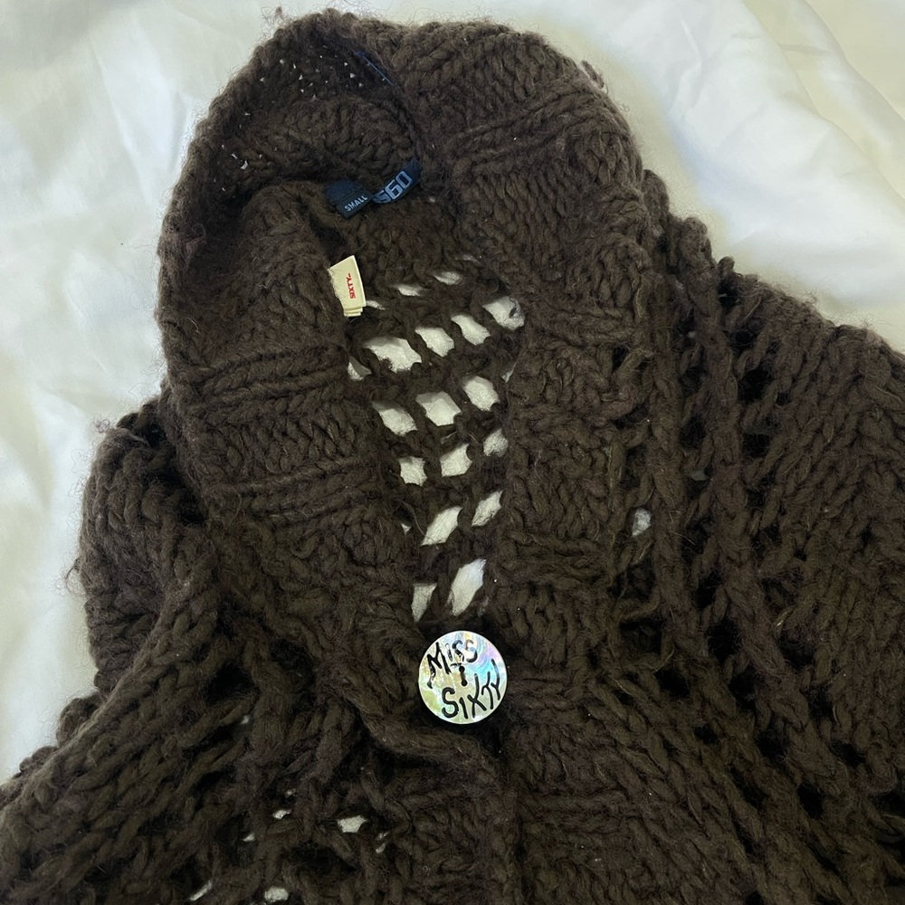 Vintage Miss Sixty Brown Knit Button up Shawl